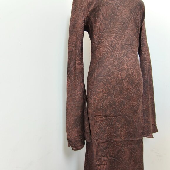 Realisation Par The Gia in Python Women Silk Maxi Dress Round Neck Long Sleeve - Picture 9 of 12